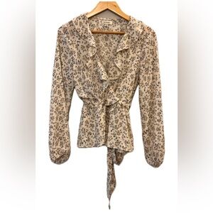 Max Studio Cream Floral Wrap Blouse